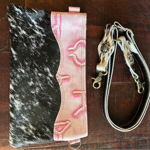 Pink and Black Cowhide Clutch